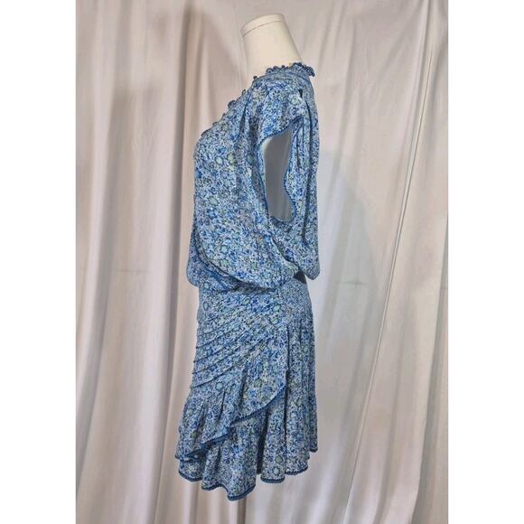 Poupette St. Barth Womens Estelle Blue Mayflower Mini Dress Medium - Picture 8 of 15